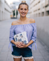 Blumentasche 'Bellis' aus Leder - blau