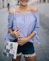 Blumentasche 'Bellis' aus Leder - blau