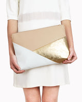 Leder-Umhängetasche 'Gesina' - Nude/Gold/Weiß