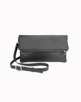 Leder-Foldover-Clutch 'Finja' - Schwarz/geflochten