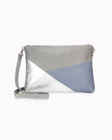 Leder-Umhängetasche 'Gesina' - Grau/Blau/Silber