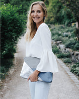 Leder-Umhängetasche 'Gesina' - Grau/Blau/Silber