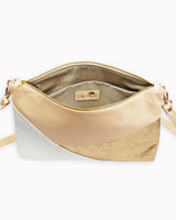 Leder-Umhängetasche 'Gesina' - Nude/Gold/Weiß