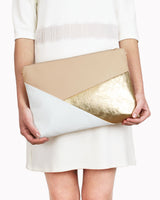 Leder-Umhängetasche 'Gesina' - Nude/Gold/Weiß