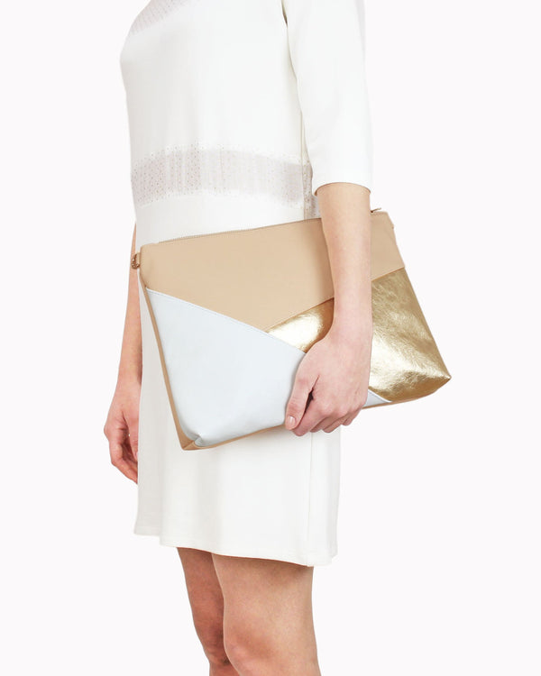 Leder-Umhängetasche 'Gesina' - Nude/Gold/Weiß