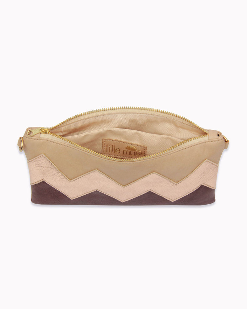 Vegane Zick-Zack-Clutch 'Zilia' - Beige/Roségold/Bordeaux