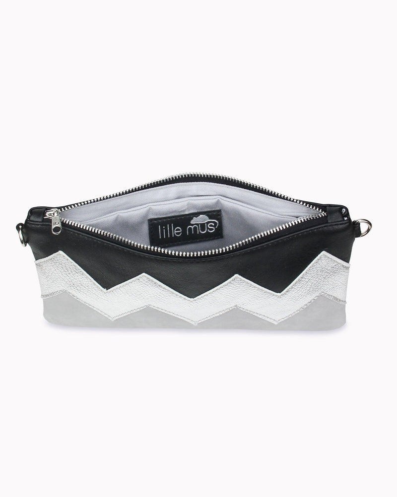 Vegane Zick-Zack-Clutch 'Zilia' - Grau/Silber/Schwarz