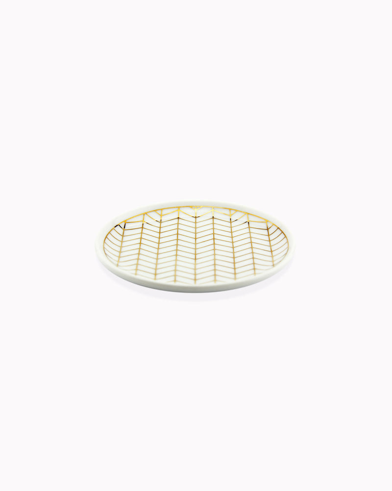 Schmuck-Tellerchen mit Muster 'Fischgrät' Weiß-Gold